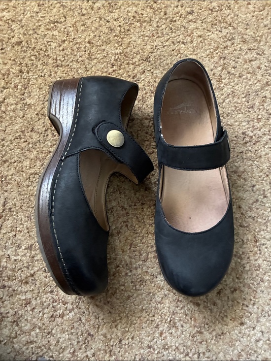 Dansko Shoes - Dansko Z1963 Black Mary Janes Nubuck Beatrice Heeled Clogs Size EU 39